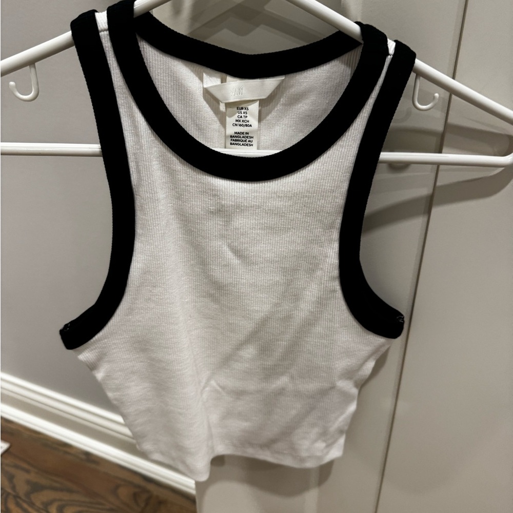 H&M White Tank Top with Black Trim